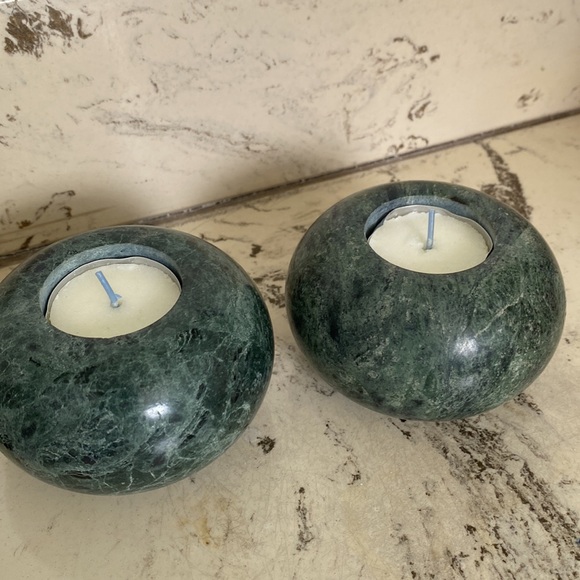 2 marble green votive holders heavy - Picture 5 of 5